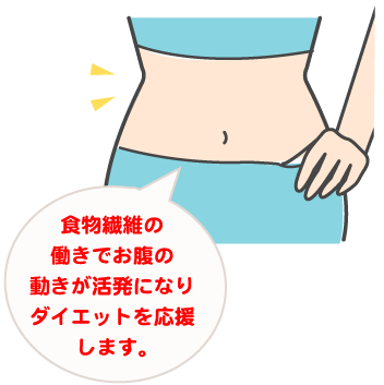食物繊維の働きでお腹の動きが活発になりダイエットを応援します。
